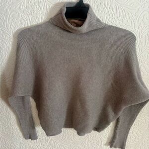 Philosophy Cropped Ribbed Turtleneck Poncho Sweater - Light Gray